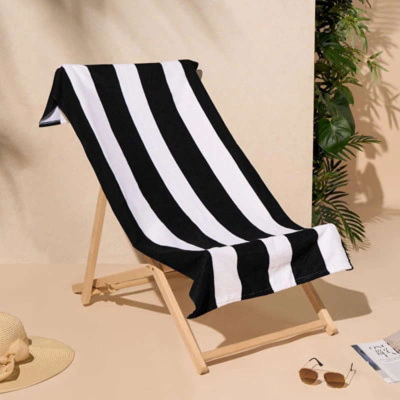 Image of OHS OHS Stripe Towel Bath Quick Dry Summer Travel Microfibre Absorbent Swim in Black Size: Bath Towel Black Bath Towel Unisex 5027434181131