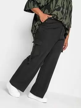 Image of Yours Twill Black Wide Leg Cargo, Black, Size 20, Women
