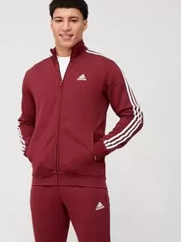 Image of adidas Sportswear Sportswear Basic 3-Stripes French Terry Tracksuit - Maroon, Maroon, Size S, Men