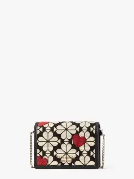 Image of Kate Spade Spade Flower Jacquard Hearts Chain Cardholder, Black, One Size