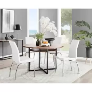 Image of Furniture Box Adley Brown Wood Storage Dining Table and 4 White Isco Chairs
