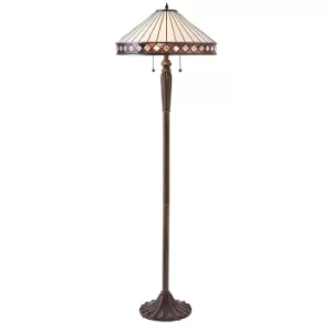 Image of Fargo 2 Light Floor Lamp Dark Bronze, Tiffany Glass, E27