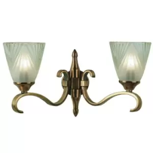 Image of Luxury Traditional Twin Wall Light Antique Brass Art Deco Glass Shade Dimmable