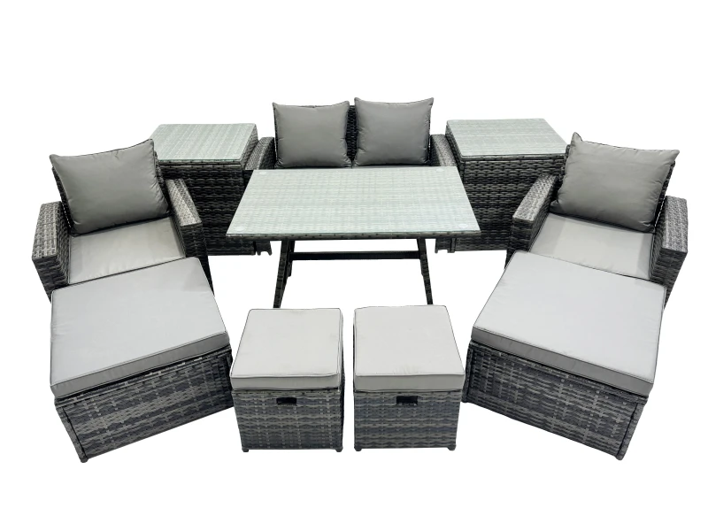 Image of Fimous 8 Seater Outdoor Table Double Seat Sofa 2 Side Tables 4 Stools Set in Dark Grey Dark Grey Unisex