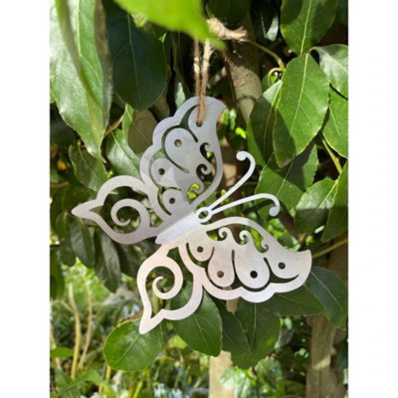 Image of Poppy Forge Hanging 3D Folded Wings Butterfly Garden Art - Bare Metal/ready To Rust - W15 X H13 Cm