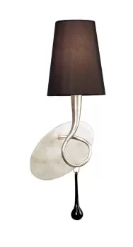 Image of Paola Wall Lamp Switched 1 Light E14, Silver Painted with Black Shade & Black Glass Droplets