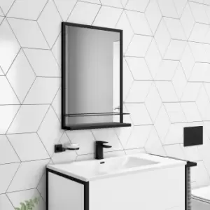 Image of Rectangular Black Bathroom Mirror with Shelf - 500 x 700mm - Iona