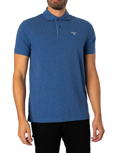 Image of Barbour Tartan Pique Polo Shirt Dark Chambray Marl M