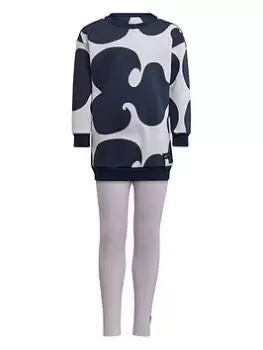 Image of adidas Younger Girls Marimekko Crew And Tight Set, Light Purple, Size 7-8 Years, Women