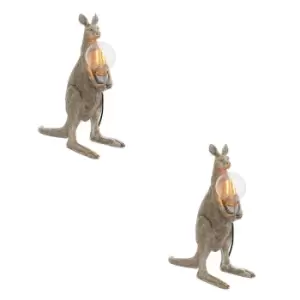 Image of 2 PACK Vintage Silver Kangaroo Table Light - Resin Figure - Chrome Lamp Holder
