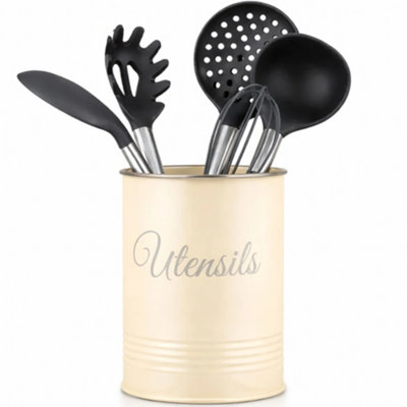 Image of Innoteck Essentials Metal Utensil Crock Holder - Cream.