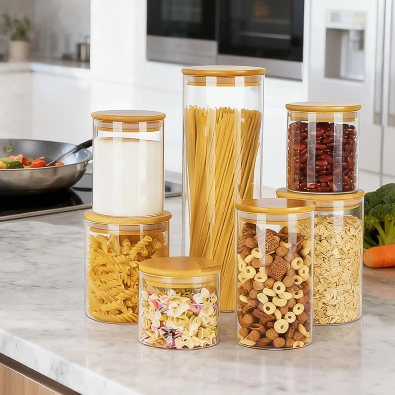 Image of LIFE IDEAS Glass Jars Storage Containers with Bamboo Lids Clear2 unisex 7PCS