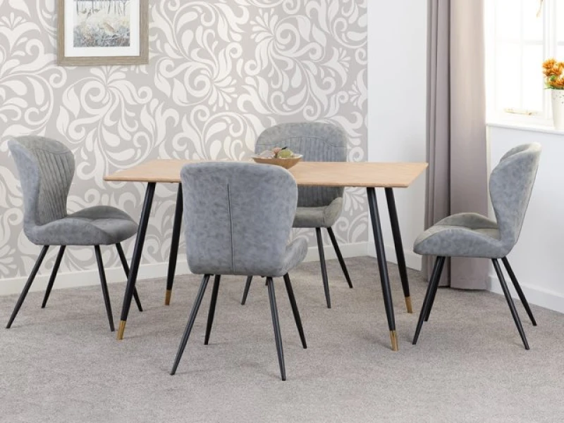 Image of Seconique Hamilton 140cm Dining Table with 4 Quebec Grey Faux Leather Chairs