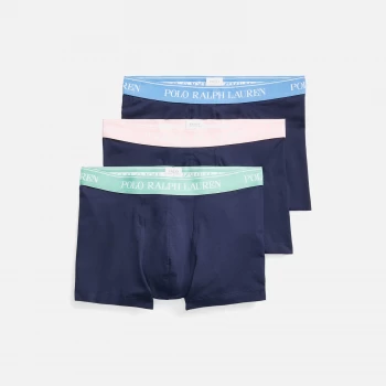 Image of Polo Ralph Lauren Mens Classic 3 Pack Trunks - Navy Blue/Navy Pink/Navy Green - S