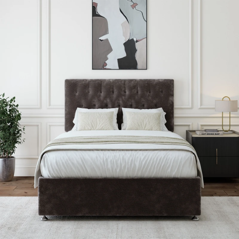 Image of Bedmaster Bedmaster Chenille Divan Base And Button Headboard in Charcoal Size: Single Charcoal Single Unisex 9509936863334