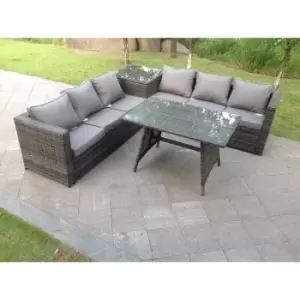 Image of Fimous 6 Seater Outdoor Dark Grey Rattan Lounge Complete Sofa Set with 2 Tables