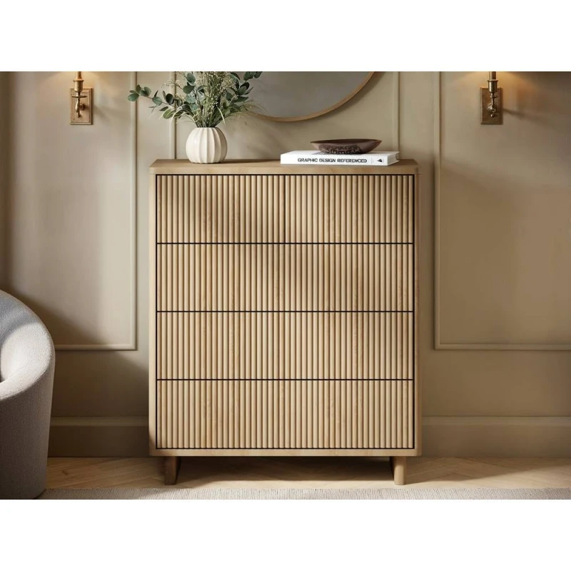 Image of Solace+Co Velmor Ribbed Chest of 5 Drawers in Light Oak Light Oak Unisex