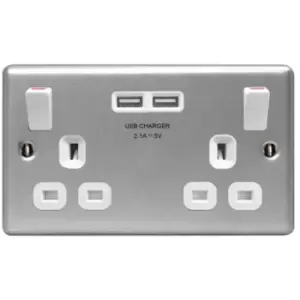 Image of BG Metal Clad 2 Gang Switched Socket with USB Ports - Silver