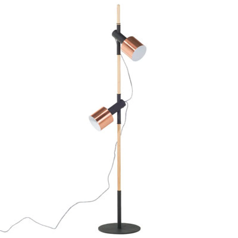 Image of Beliani Floor Lamp Owens Adjustable Oak Wood Black