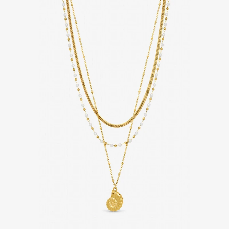 Image of Jon Richard Gold Plated Waterproof Shell and Pearl Necklace Gold female One Size