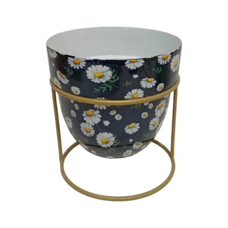 Image of Minster Flower Print Design Planter In Stand - L13 X W13 X H13 Cm