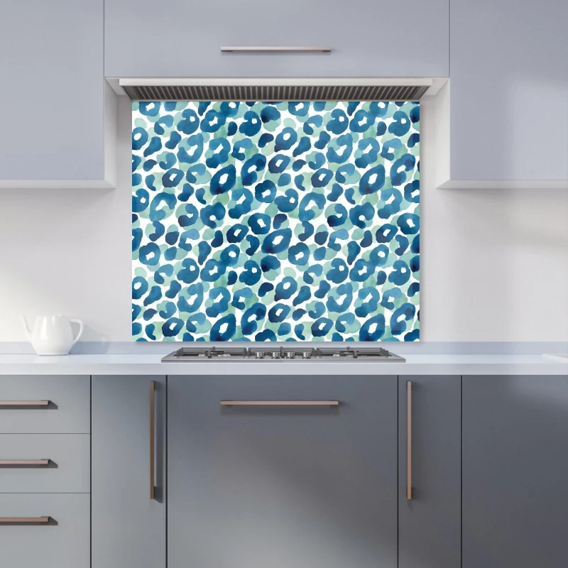 Image of Warren Reed - Designer Exotic Rainforest Leaves Kitchen Splashback in Blue Size: 900mm x 650mm Blue Unisex 900mm x 650mm