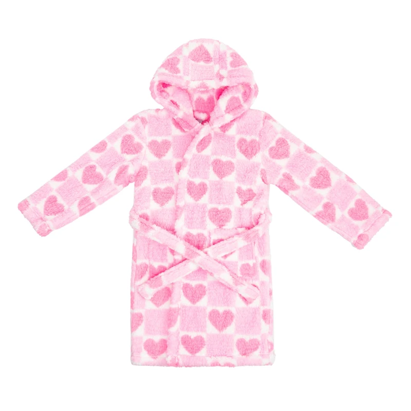 Image of Miso Girls Borg Heart Dressing Gown - Pink Pink 6 - 7 Years