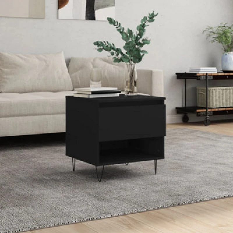 Image of Vidaxl Coffee Table Black 50X46X50 Cm Engineered Wood, Black 830910