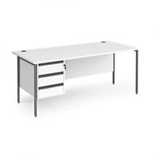 Image of Dams International Straight Desk with White MFC Top and Graphite H-Frame Legs and 3 Lockable Drawer Pedestal Contract 25 1800 x 800 x 725mm