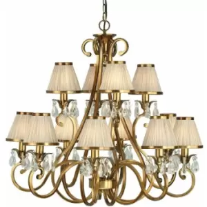 Image of Loops - Esher Ceiling Pendant Chandelier Brass Crystal & Beige Shades 12 Lamp Light