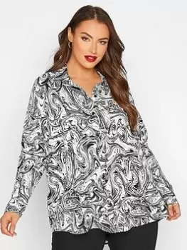 Image of Yours Mono Marble Shirt, Black, Size 18, Women