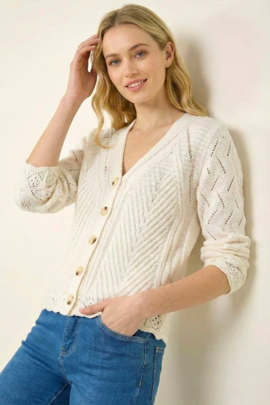 Image of Roman Womens Scallop V-Neck Knit Cardigan in Ivory Size: 12 Ivory Female 12
