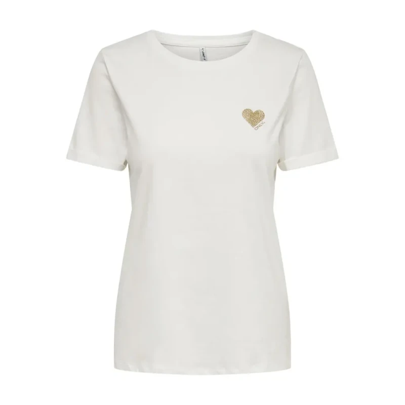 Image of Only Small Heart Print T-Shirt Ecru Women XS;S;M;L;XL