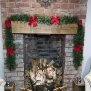 Image of 2.7m (9ft) x 20cm Christmas Premier Green Tinsel Garland with 6 Red Velvet Bows