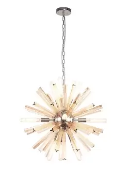 Image of 10 Light E14, Round Pendant Polished Nickel , Champagne Gold Glass