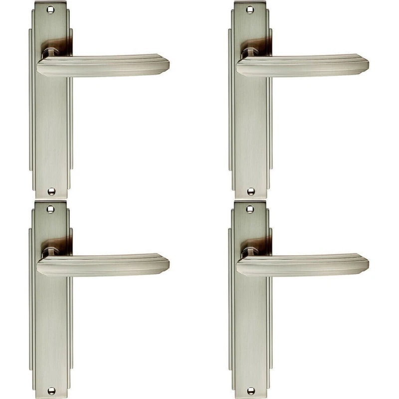 Image of Loops 4x PAIR Line Detailed Handle on Latch Backplate 205 x 45mm Satin Nickel Metallics