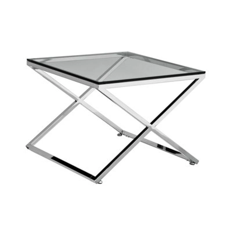 Image of Orsina Glass Side Table With Metal Criss Cross Design, Glass Top Side Table, Silver Side End Table For Living Room
