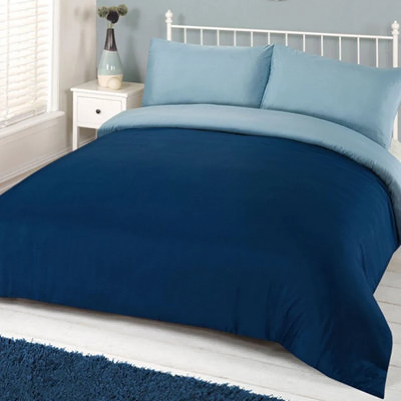 Image of OHS OHS Plain Dyed Reversible Duvet Cover Cover with Pillowcase Set in Navy Size: Single Navy Single Unisex 5027434099405