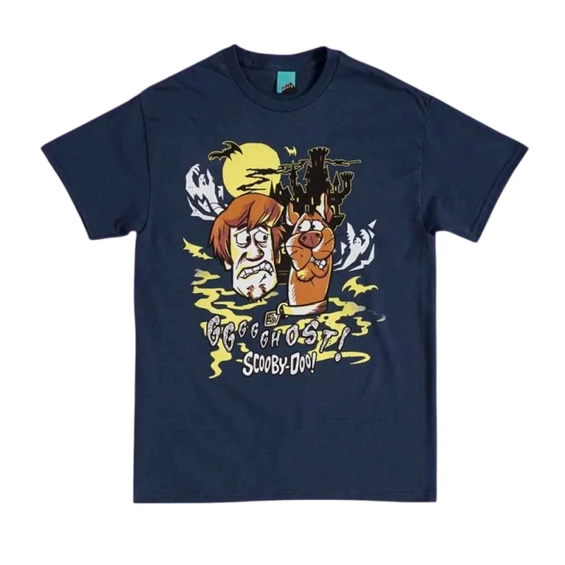 Image of Scooby Doo Mens Ghost Cotton T-Shirt in Dark Navy Size: Small Dark Navy Male S