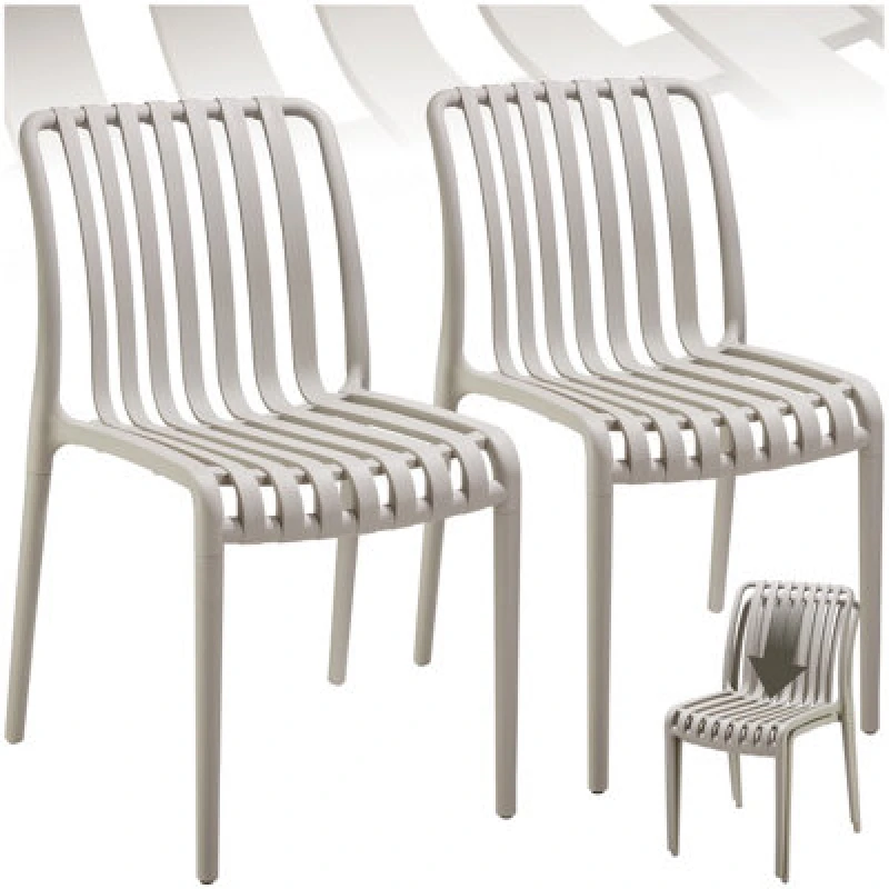 Image of Tectake Garden Chairs Alcudia - Durable, Stackable And Weather-Resistant - Taupe - Set Of 2