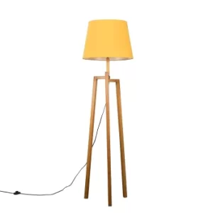 Image of Augustus Light Wood Tripod Floor Lamp with XL Mustard Aspen Shade