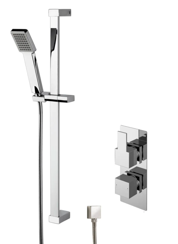 Image of Balterley Concealed Square Twin Valve Slide Rail Kit Shower Bundle Set Chrome Silver