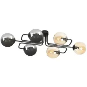 Image of Emibig Brendi Black Globe Bar Pendant Ceiling Light with Graphite, Amber Glass Shades, 6x E14