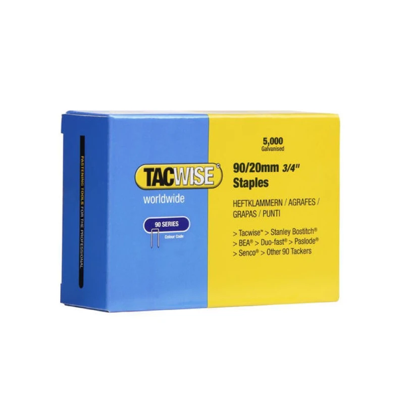 Image of Tacwise Tacwise 0307 Type 90/20mm Galvanised Narrow Crown Staples, x 5000
