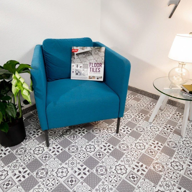 Image of D C Fix Self Adhesive Vinyl Floor Tiles Oriental Grey unisex 2 SQM