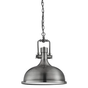 Image of 1 Light Dome Ceiling Pendant Antique Nickel with Glass Diffuser, E27