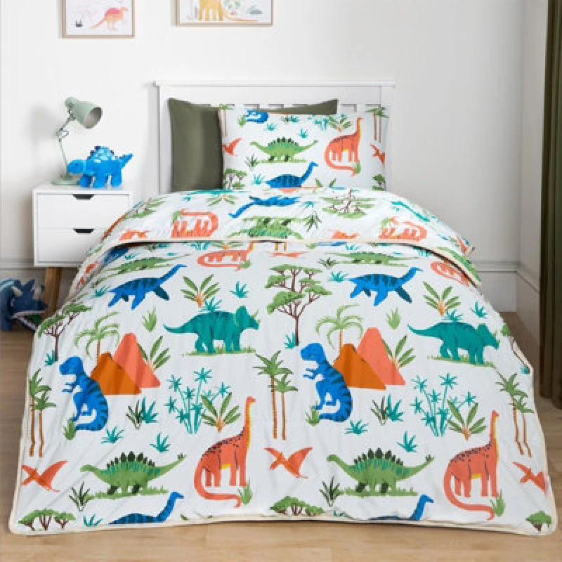 Image of OHS OHS Dino Coverless Duvet Pillowcase 10.5 Tog Quilt Camping Soft Bedding Set in Light Grey Size: Single Light Grey Single Unisex 5027434197125