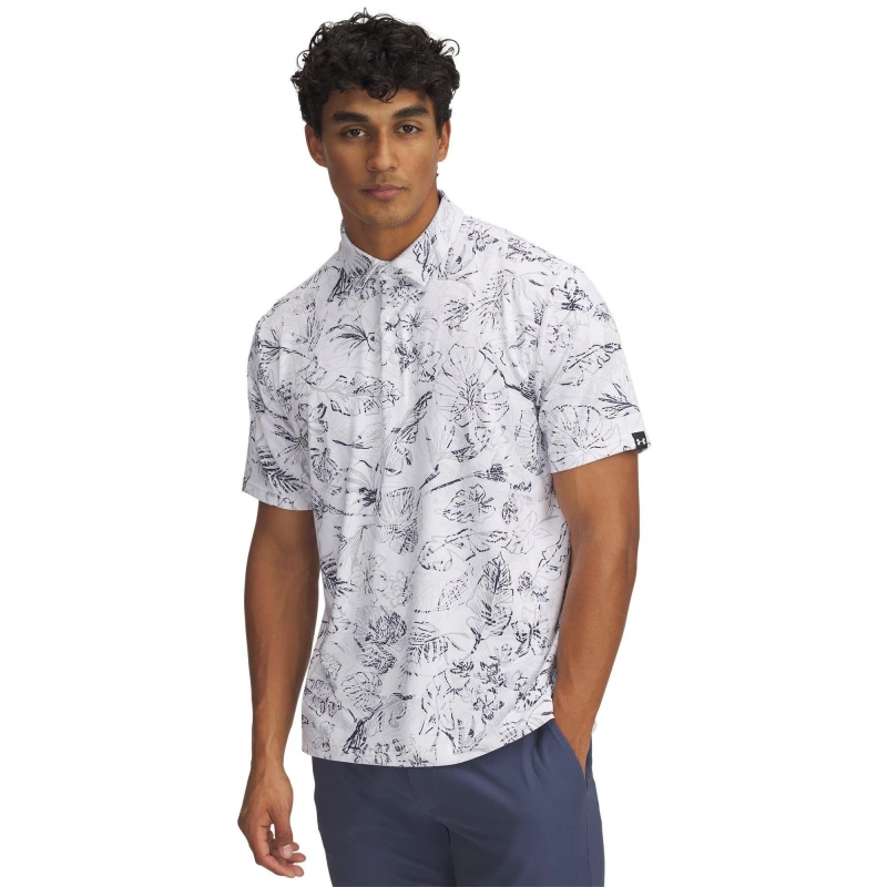 Image of Under Armour Mens Printed Short-Sleeve Performance Polo Shirt White male L