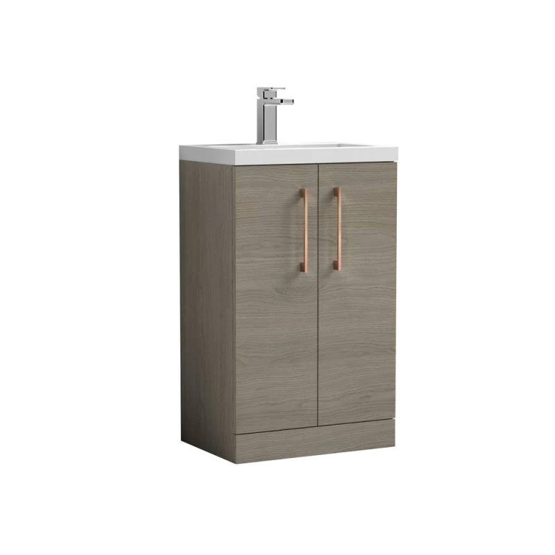 Image of Balterley Bathroom Vanity Basin Unit, Brushed Bronze Handles, 500mm, Mid Oak in Brown Brown Unisex