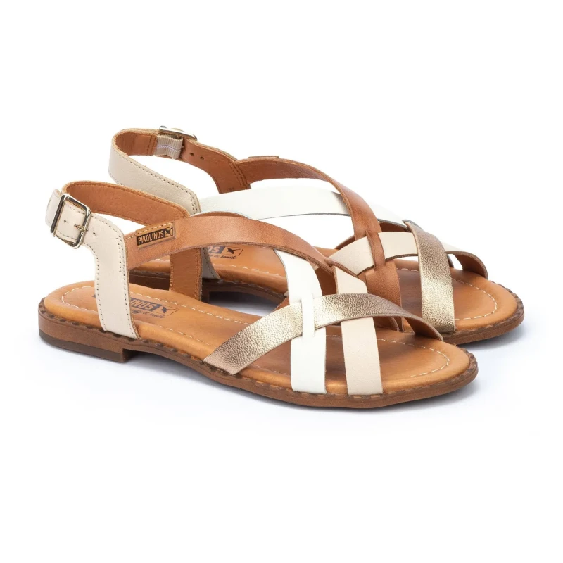 Image of Pikolinos Algar Leather Sandals Beige/Silver-Coloured Women 36 (3.5);37 (4)